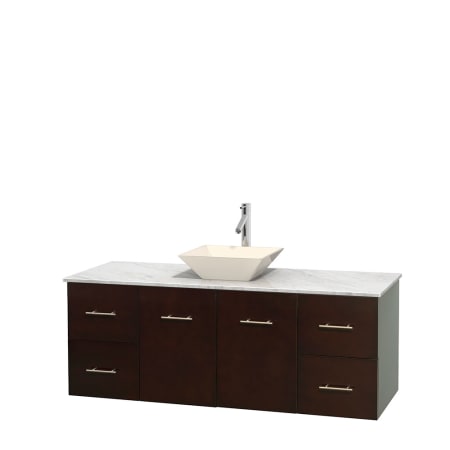 Full Vanity View with White Carrera Marble Top and Vessel Sink