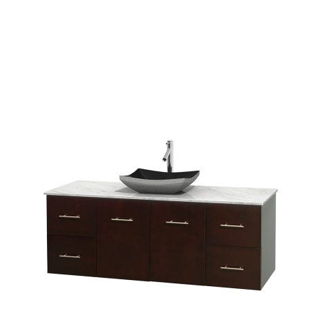 Full Vanity View with White Carrera Marble Top and Vessel Sink