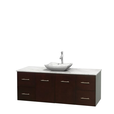 Full Vanity View with White Carrera Marble Top and Vessel Sink