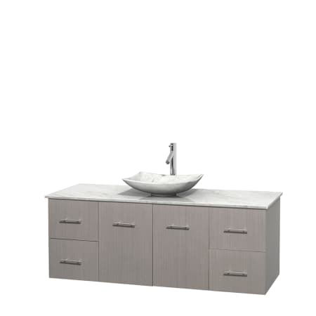 Full Vanity View with White Carrera Marble Top and Vessel Sink