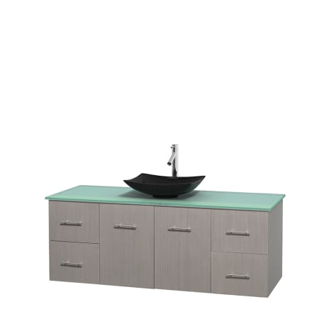 Full Vanity View with Green Glass Top and Vessel Sink