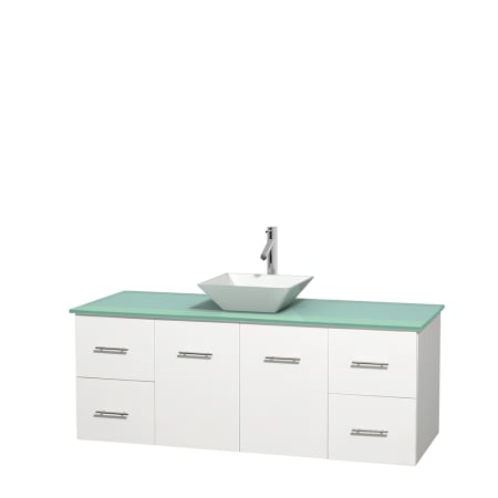 Full Vanity View with Green Glass Top and Vessel Sink