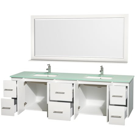 Wyndham Collection-WCVW00980DUNSM70-Open Vanity View with Green Glass Top, Undermount Sinks, and 70" Mirror