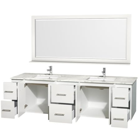 Wyndham Collection-WCVW00980DUNSM70-Open Vanity View with White Carrera Marble Top, Undermount Sinks, and 70" Mirror