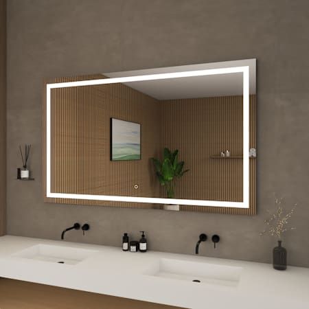 Wyndham Collection Lucia 60"W x 36"H Rectangular Flat Frameless Wall Mounted Bathroom Mirror with LED Lighting Silver