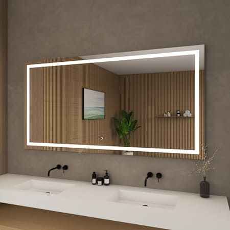 Wyndham Collection Lucia 70"W x 36"H Rectangular Flat Frameless Wall Mounted Bathroom Mirror with LED Lighting Silver