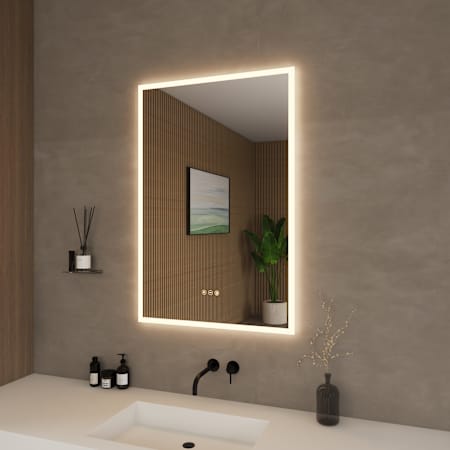 Wyndham Collection Element 24"W x 36"H Rectangular Flat Frameless Wall Mounted Bathroom Mirror with LED Lighting Silver