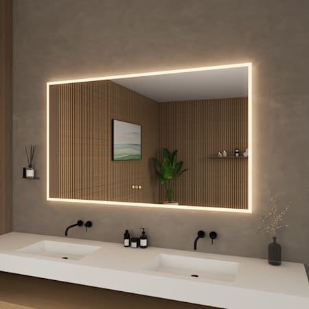 Wyndham Collection Element 60"W x 36"H Rectangular Flat Frameless Wall Mounted Bathroom Mirror with LED Lighting Silver