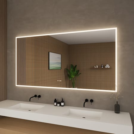Wyndham Collection Element 70"W x 36"H Rectangular Flat Frameless Wall Mounted Bathroom Mirror with LED Lighting Silver