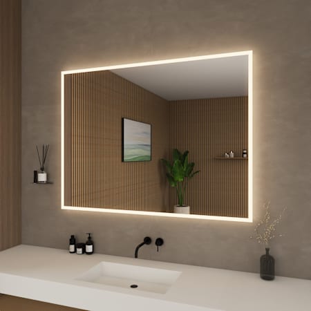 Wyndham Collection Hilton 48"W x 36"H Rectangular Flat Frameless Wall Mounted Bathroom Mirror with LED Lighting Silver