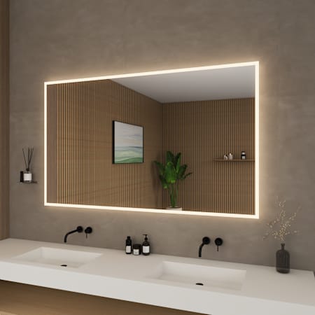 Wyndham Collection Hilton 60"W x 36"H Rectangular Flat Frameless Wall Mounted Bathroom Mirror with LED Lighting Silver
