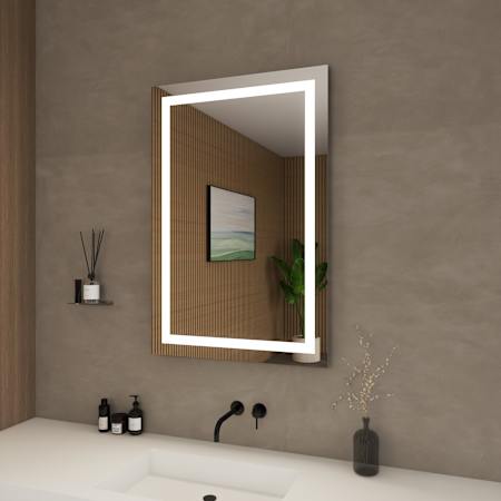 Wyndham Collection Carlton 24"W x 36"H Rectangular Flat Frameless Wall Mounted Bathroom Mirror with LED Lighting Silver