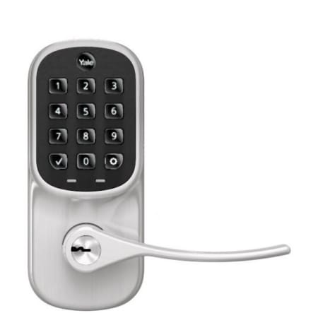 Yale Electronic Single Cylinder Keyless Entry Lever Set from the Assure Lever Collection Satin Nickel