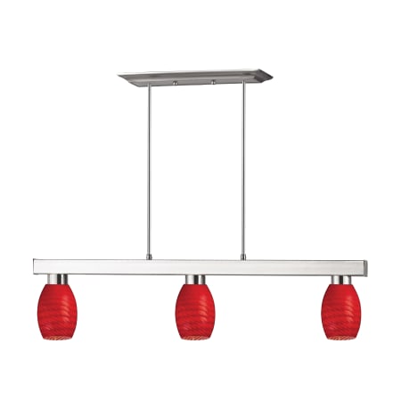 Z-Lite Players 3 Light 42" Wide Billiard Chandelier Brushed Nickel / Red Glass