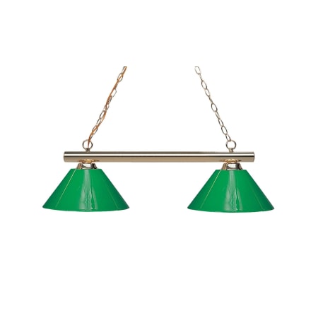 Z-Lite Sharp Shooter 2 Light Chandelier with Plastic Green Shade Polished Brass