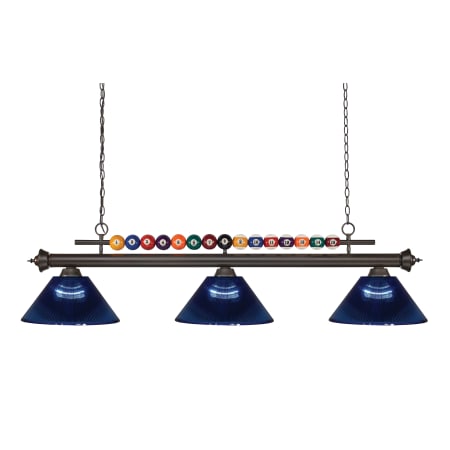 Z-Lite Shark 3 Light 58" Wide Billiard Chandelier with Dark Blue Synthetic Shades Bronze