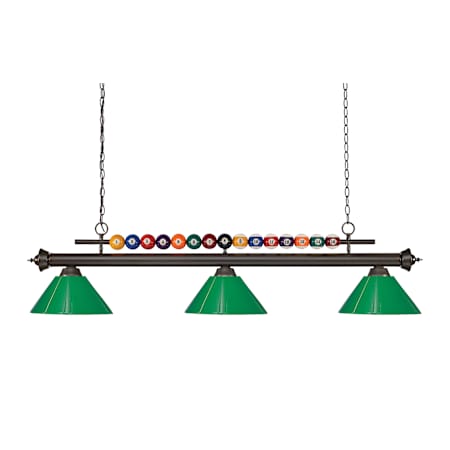 Z-Lite Shark 3 Light 58" Wide Billiard Chandelier with Green Synthetic Shades Bronze