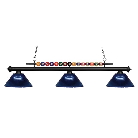 Z-Lite Shark 3 Light 58" Wide Billiard Chandelier with Dark Blue Synthetic Shades Matte Black
