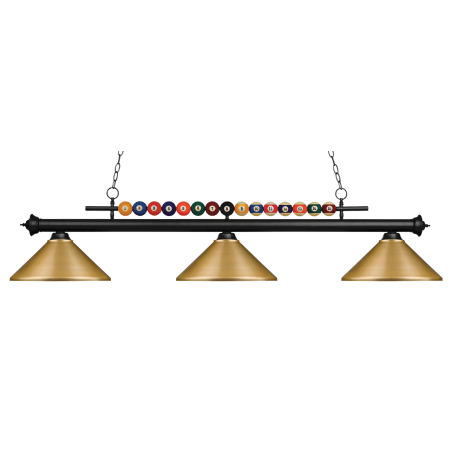 Z-Lite Shark 3 Light 58" Wide Billiard Chandelier with Satin Gold Steel Shades Matte Black