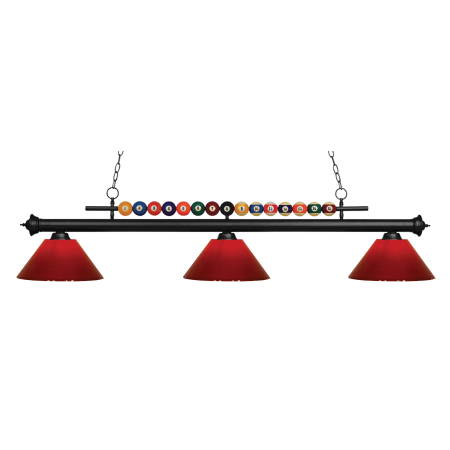 Z-Lite Shark 3 Light 58" Wide Billiard Chandelier with Red Synthetic Shades Matte Black
