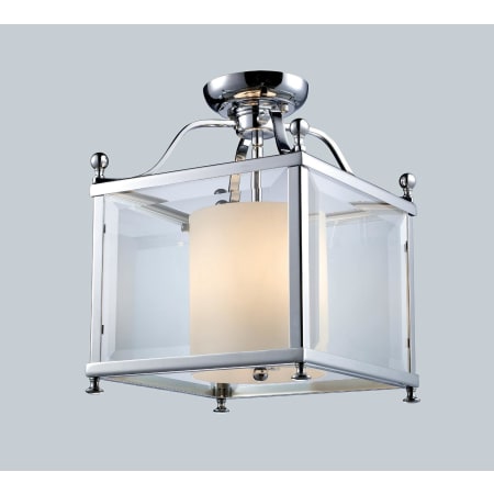 Z-Lite Fairview 3 Light Semi-Flush Ceiling Fixture with Clear Beveled Outside Glass and Matte Opal Glass Inside Shade Chrome