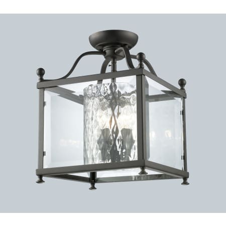 Z-Lite Fairview 3 Light Semi-Flush Ceiling Fixture with Clear Beveled Outside Glass and Clear Hammered Glass Inside Shade Bronze