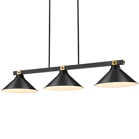 Z-Lite Bronte 3 Light 54" Wide Billiard Chandelier Matte Black / Rubbed Brass