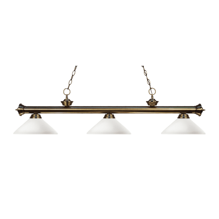 Z-Lite Riviera 3 Light 59" Wide Billiard Multi Light Pendant with Matte Opal Glass Shade Antique Brass