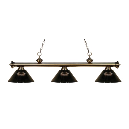 Z-Lite Riviera 3 Light 57" Wide Billiard Multi Light Pendant with Black Synthetic Shade Antique Brass