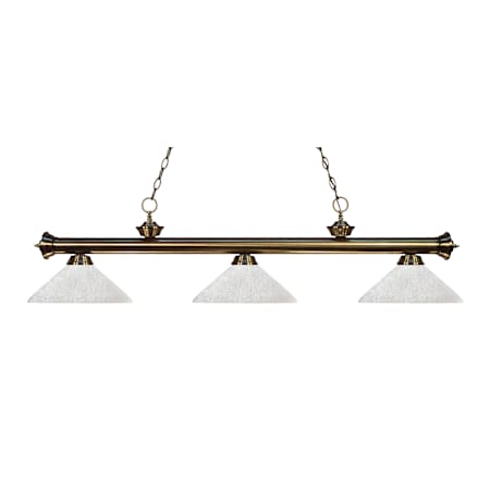 Z-Lite Riviera 3 Light 57" Wide Billiard Multi Light Pendant with White Linen Patterned/Etched Glass Shade Antique Brass