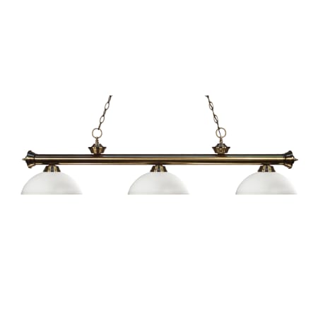 Z-Lite Riviera 3 Light 57" Wide Billiard Multi Light Pendant with Matte Opal Glass Shade Antique Brass