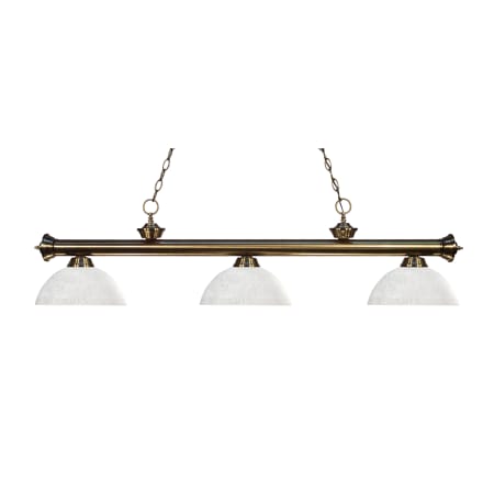 Z-Lite Riviera 3 Light 57" Wide Billiard Multi Light Pendant with White Linen Patterned/Etched Glass Shade Antique Brass
