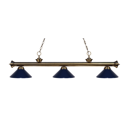 Z-Lite Riviera 3 Light 57" Wide Billiard Multi Light Pendant with Blue Metal Shade Antique Brass
