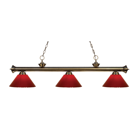 Z-Lite Riviera 3 Light 57" Wide Billiard Multi Light Pendant with Red Plastic Shade Antique Brass