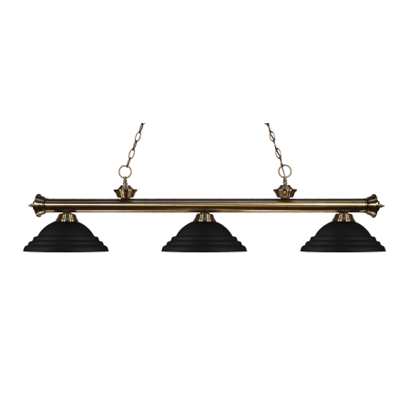Z-Lite Riviera 3 Light Island/Billiard Chandelier with Stepped Matte Black Metal Shade Antique Brass