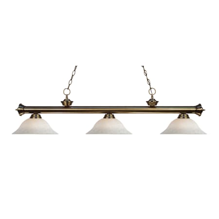 Z-Lite Riviera 3 Light 59" Wide Billiard Multi Light Pendant with White Mottle Patterned/Etched Glass Shade Antique Brass