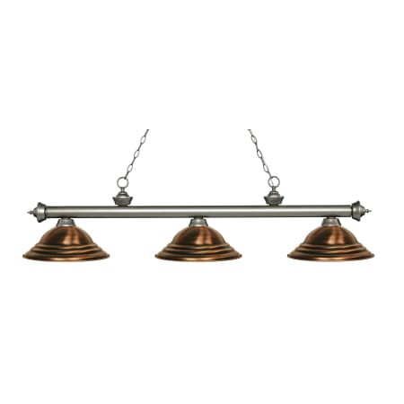 Z-Lite Riviera 3 Light Island/Billiard Chandelier with Stepped Antique Copper Metal Shade Antique Silver