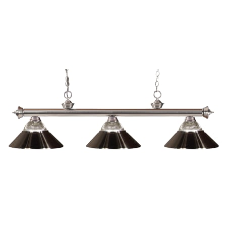 Z-Lite Riviera 3 Light Island/Billiard Chandelier with Clear Ribbed Glass and Brushed Nickel Glass and Metal Shade Brushed Nickel