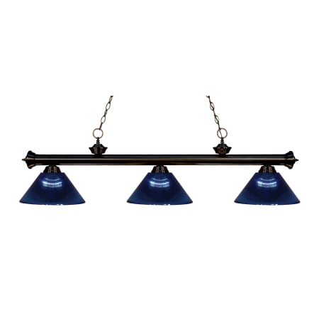 Z-Lite Riviera 3 Light 57" Wide Billiard Multi Light Pendant with Dark Blue Synthetic Shade Bronze