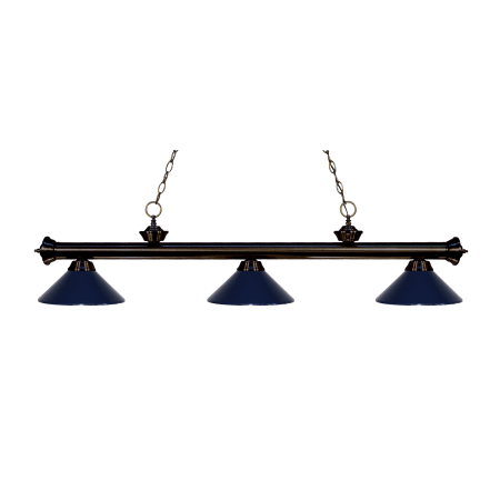 Z-Lite Riviera 3 Light 57" Wide Billiard Multi Light Pendant with Blue Metal Shade Bronze