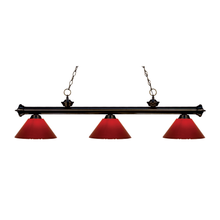 Z-Lite Riviera 3 Light 57" Wide Billiard Multi Light Pendant with Red Plastic Shade Bronze