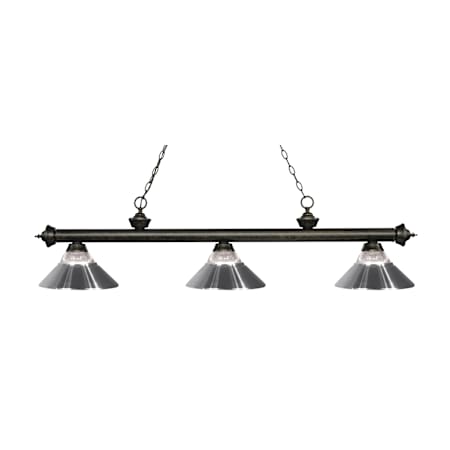Z-Lite Riviera 3 Light Island/Billiard Chandelier with Clear Ribbed Glass and Chrome Glass and Metal Shade Golden Bronze