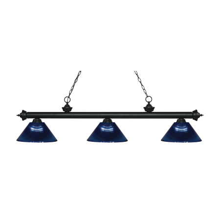 Z-Lite Riviera 3 Light 57" Wide Billiard Multi Light Pendant with Dark Blue Synthetic Shade Matte Black