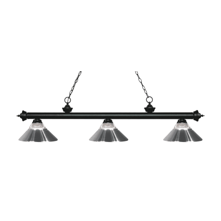 Z-Lite Riviera 3 Light Island/Billiard Chandelier with Clear Ribbed Glass and Chrome Glass and Metal Shade Matte Black