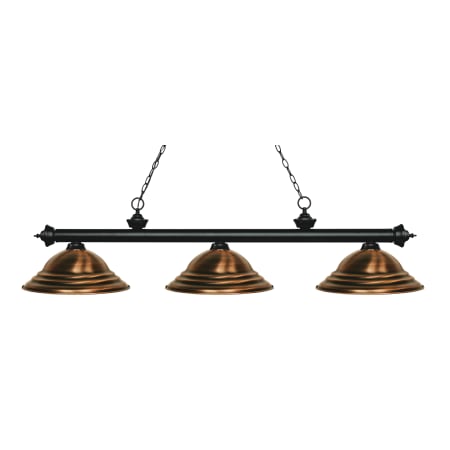 Z-Lite Riviera 3 Light Island/Billiard Chandelier with Stepped Antique Copper Metal Shade Matte Black