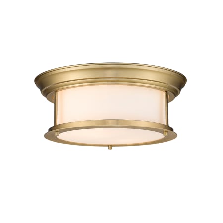 Z-Lite Sonna 2 Light 13-1/2" Wide Flush Mount Drum Ceiling Fixture with Frosted Glass Shade Heritage Brass