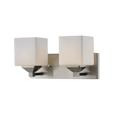 Z-Lite Quube 2 Light Bathroom Vanity Light with Matte Opal Glass Shade Brushed Nickel