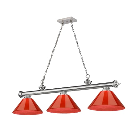 Z-Lite Cordon 3 Light 14" Wide Billiard Chandelier with Red Shades Brushed Nickel / Red