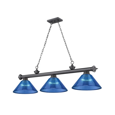 Z-Lite Cordon 3 Light 14" Wide Billiard Chandelier with Dark Blue Shades Bronze Plated / Dark Blue