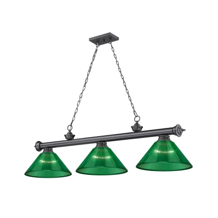Z-Lite Cordon 3 Light 14" Wide Billiard Chandelier with Green Shades Bronze Plated / Green